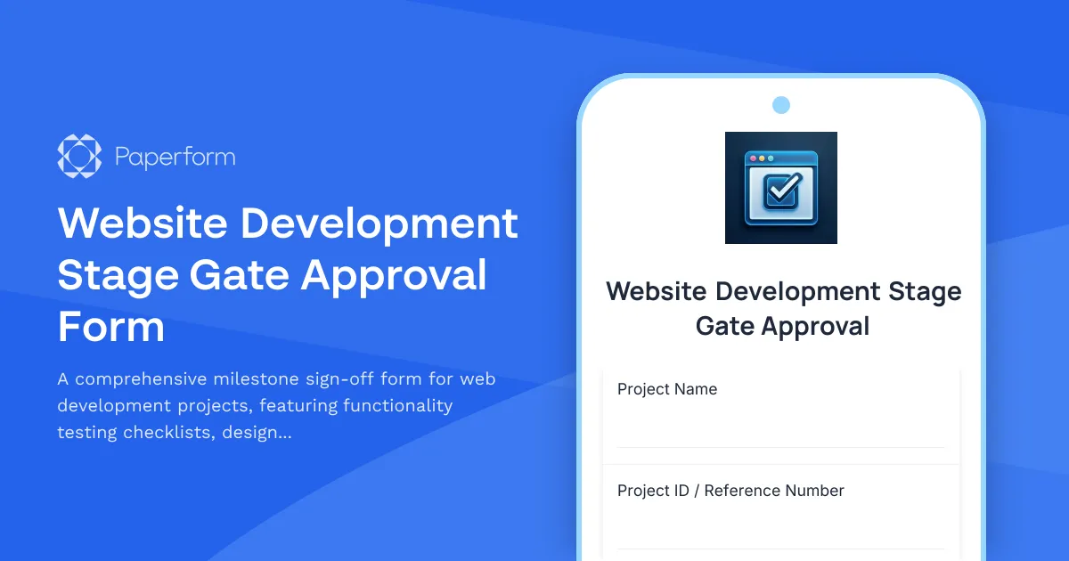 Website Development Stage Gate Approval Form