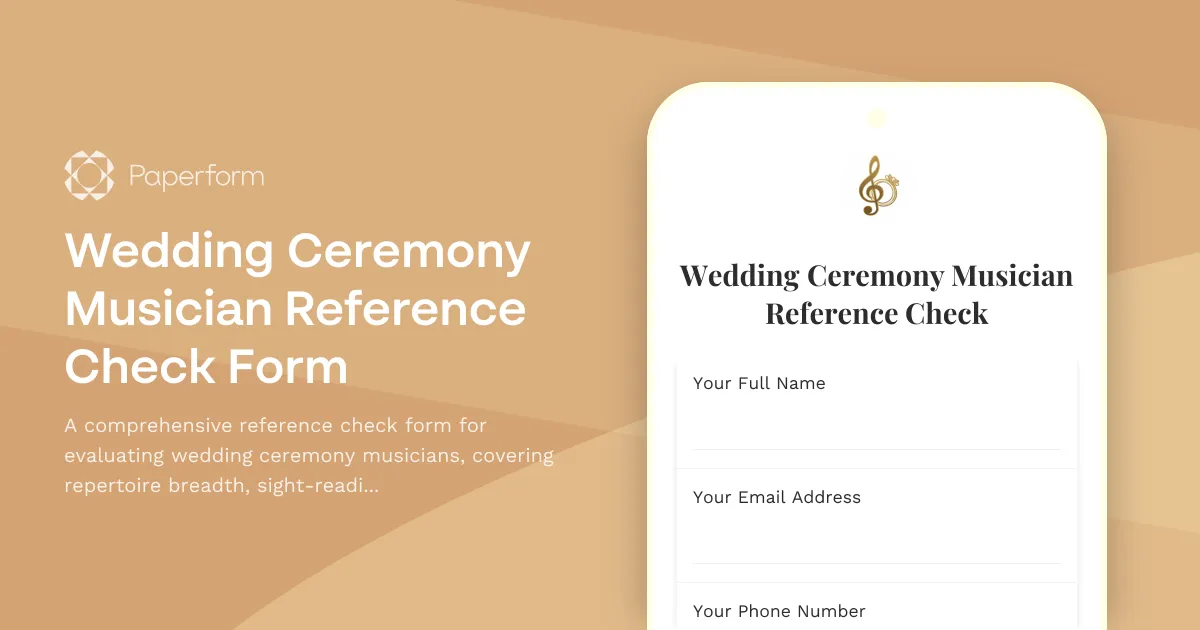 Wedding Ceremony Musician Reference Check Form