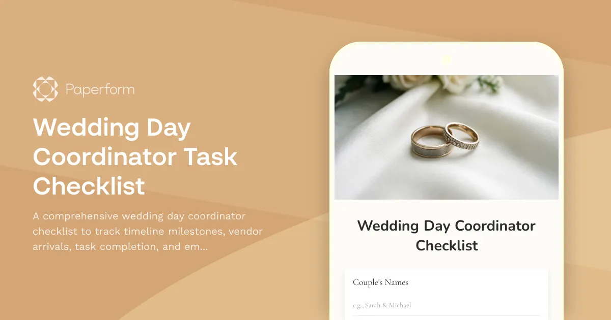 Wedding Day Coordinator Task Checklist