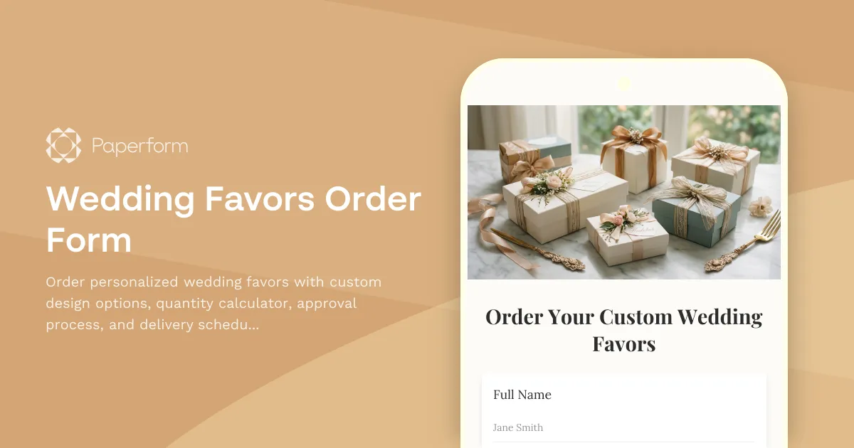 Wedding Favors Order Form