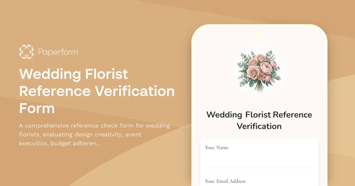 Wedding Florist Reference Verification Form