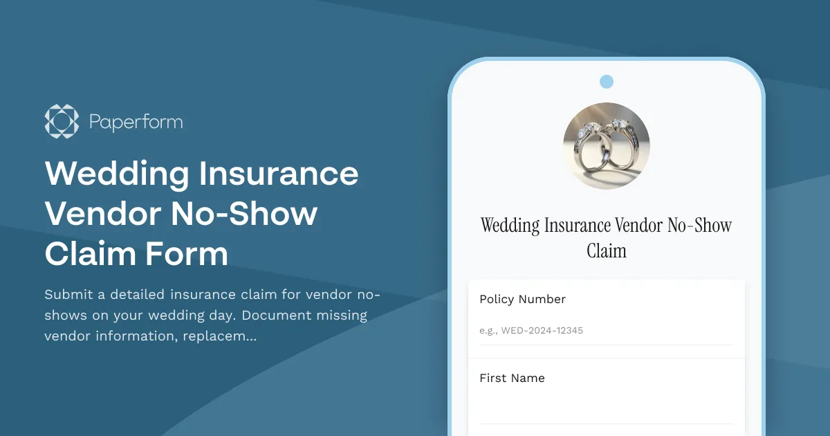 Wedding Insurance Vendor No-Show Claim Form