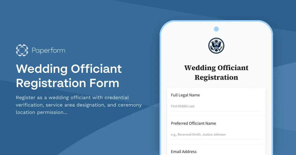 Wedding Officiant Registration Form