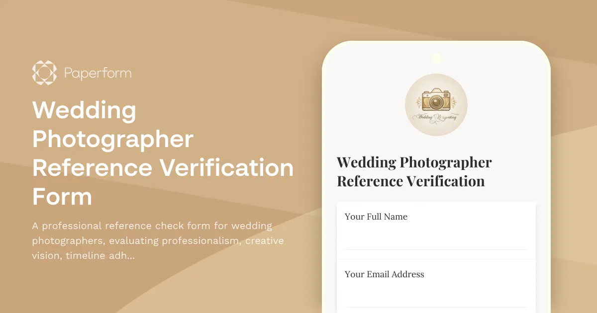 Wedding Photographer Reference Verification Form
