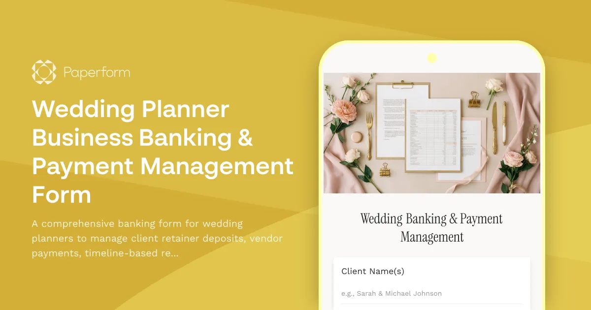Wedding Planner Business Banking & Payment Management Form