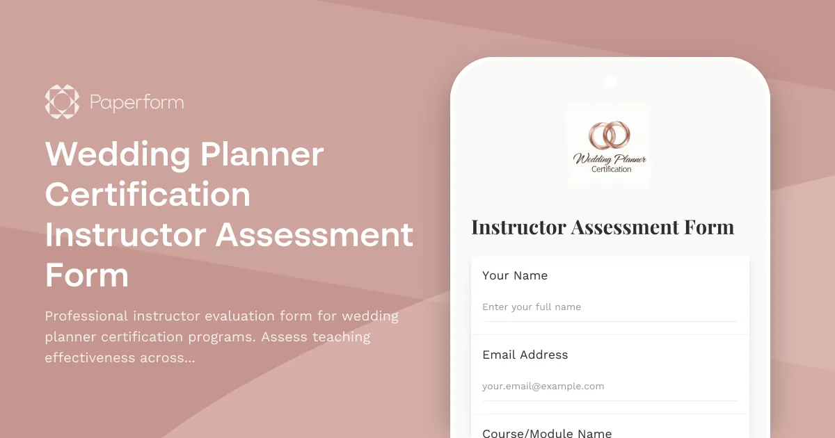 Wedding Planner Certification Instructor Assessment Form