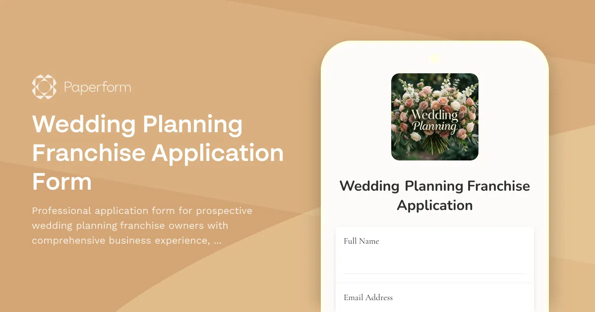 Wedding Planning Franchise Application Form