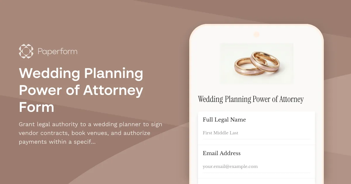 Wedding Planning Power of Attorney Form