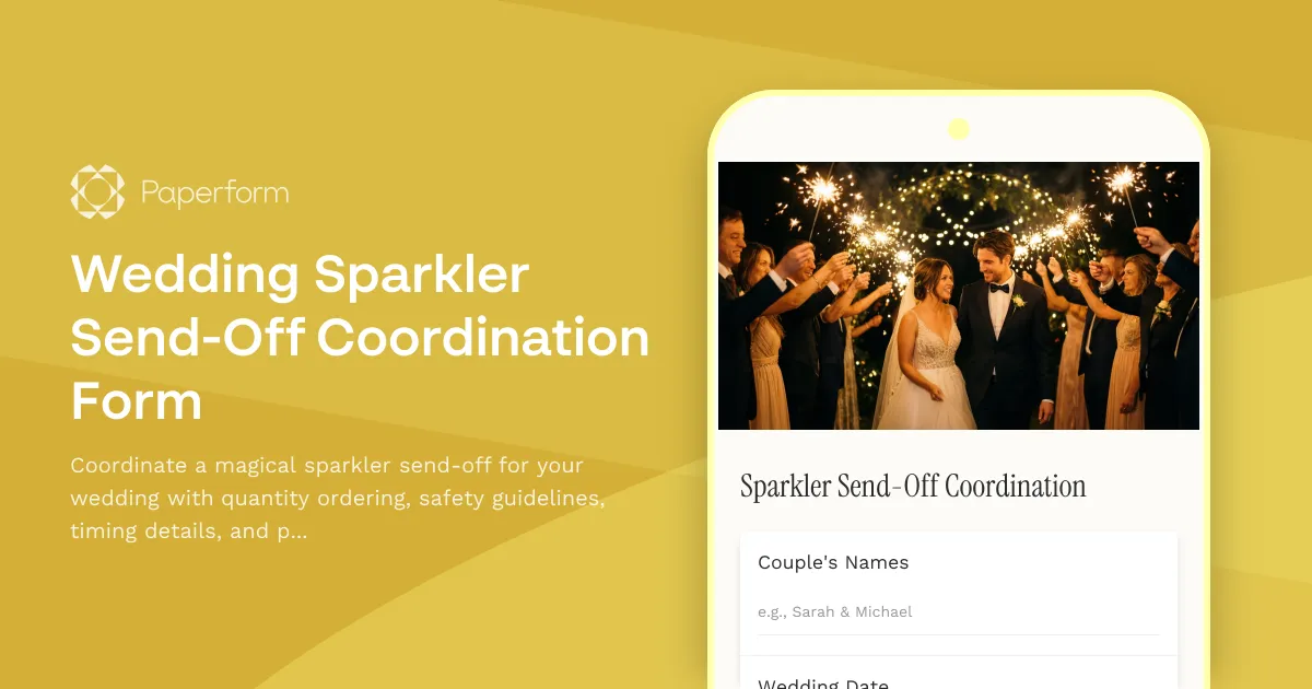 Wedding Sparkler Send-Off Coordination Form