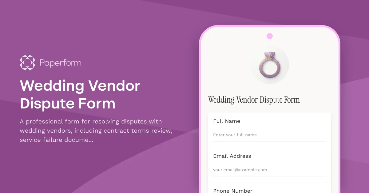 Wedding Vendor Dispute Form