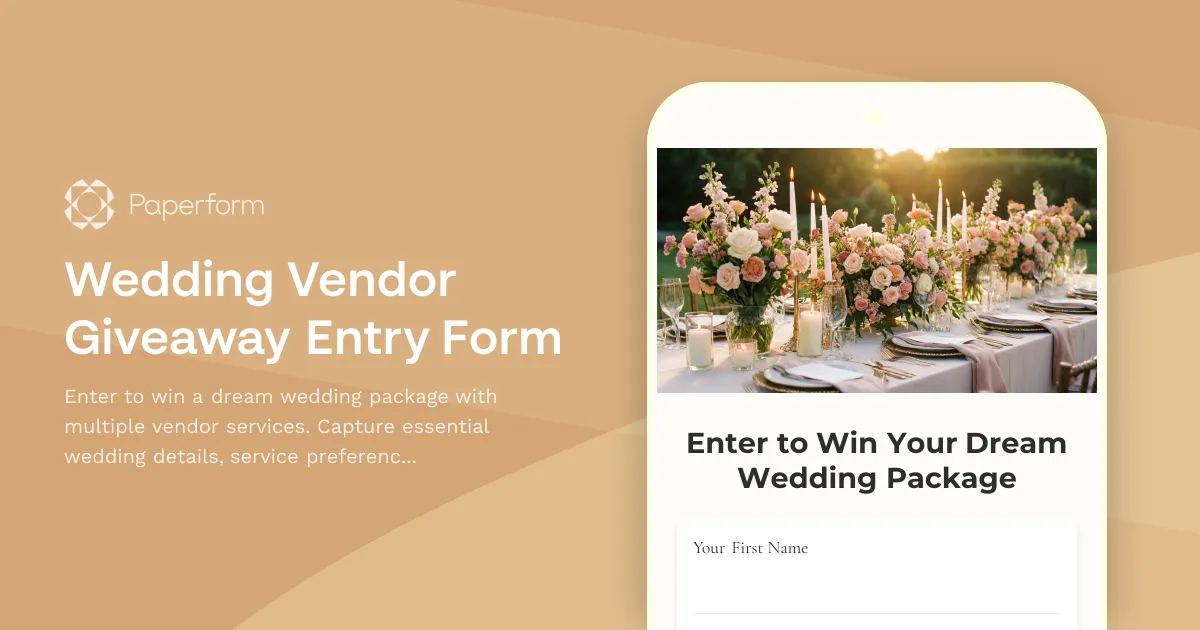Wedding Vendor Giveaway Entry Form