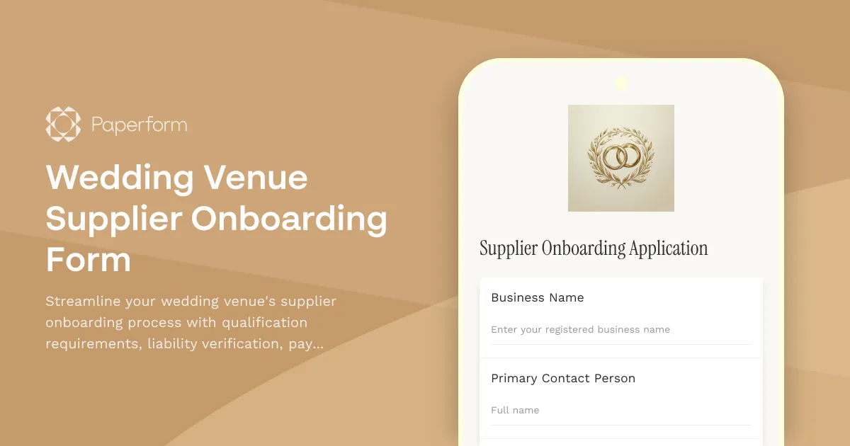 Wedding Venue Supplier Onboarding Form
