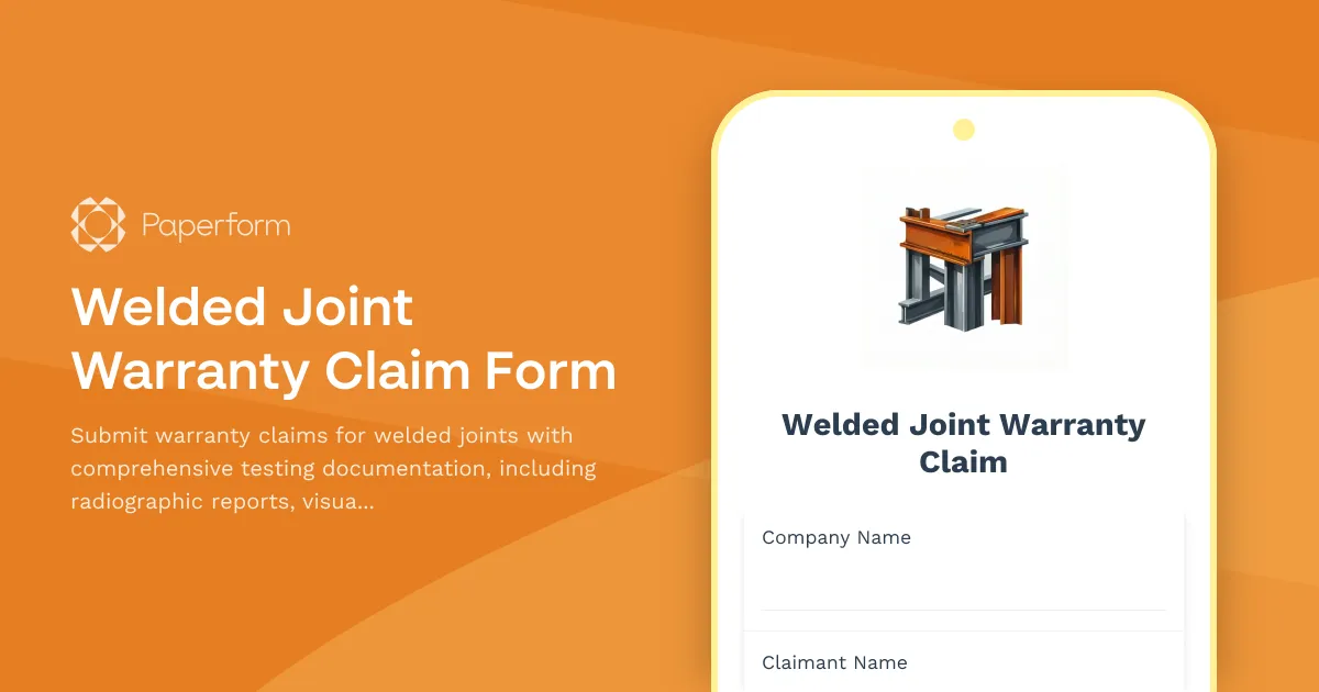 Welded Joint Warranty Claim Form