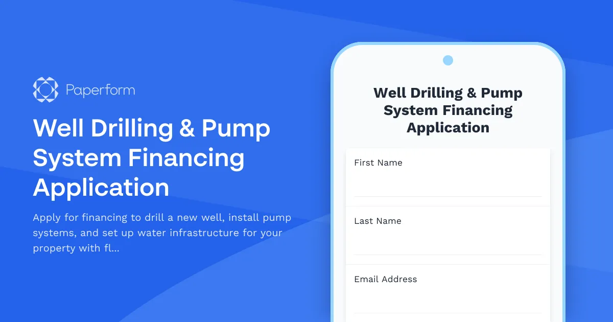 Well Drilling & Pump System Financing Application