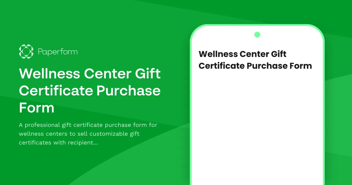 Wellness Center Gift Certificate Purchase Form