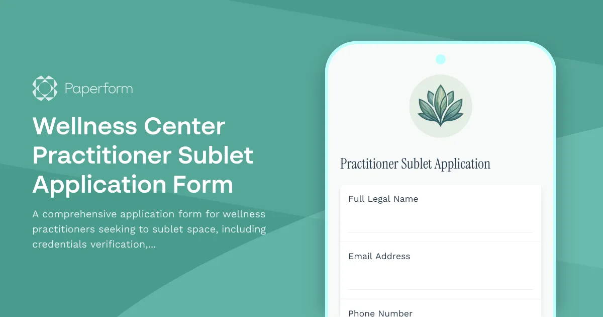 Wellness Center Practitioner Sublet Application Form