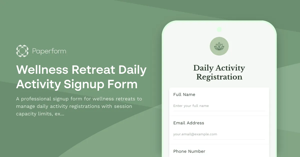 Wellness Retreat Daily Activity Signup Form