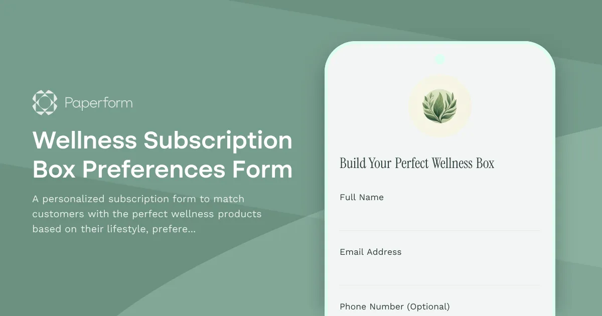 Wellness Subscription Box Preferences Form