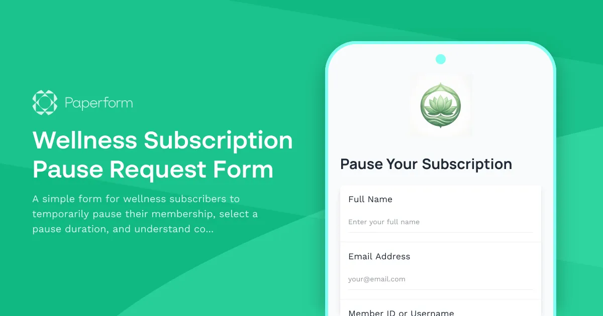 Wellness Subscription Pause Request Form