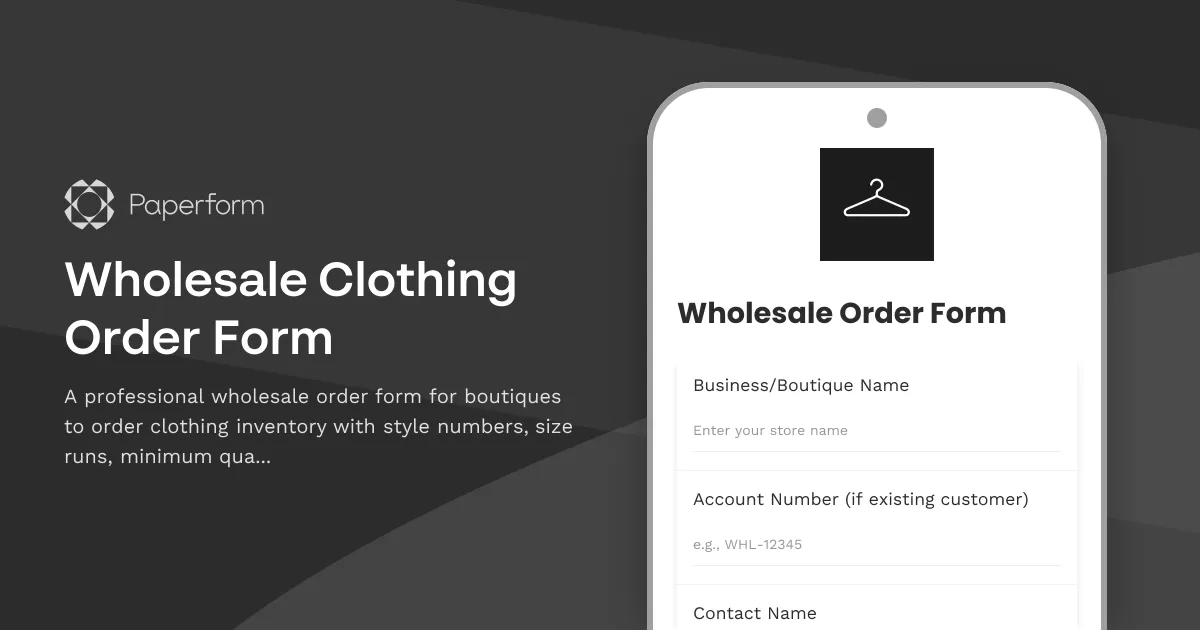 Wholesale Clothing Order Form