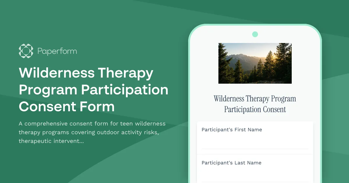 Wilderness Therapy Program Participation Consent Form