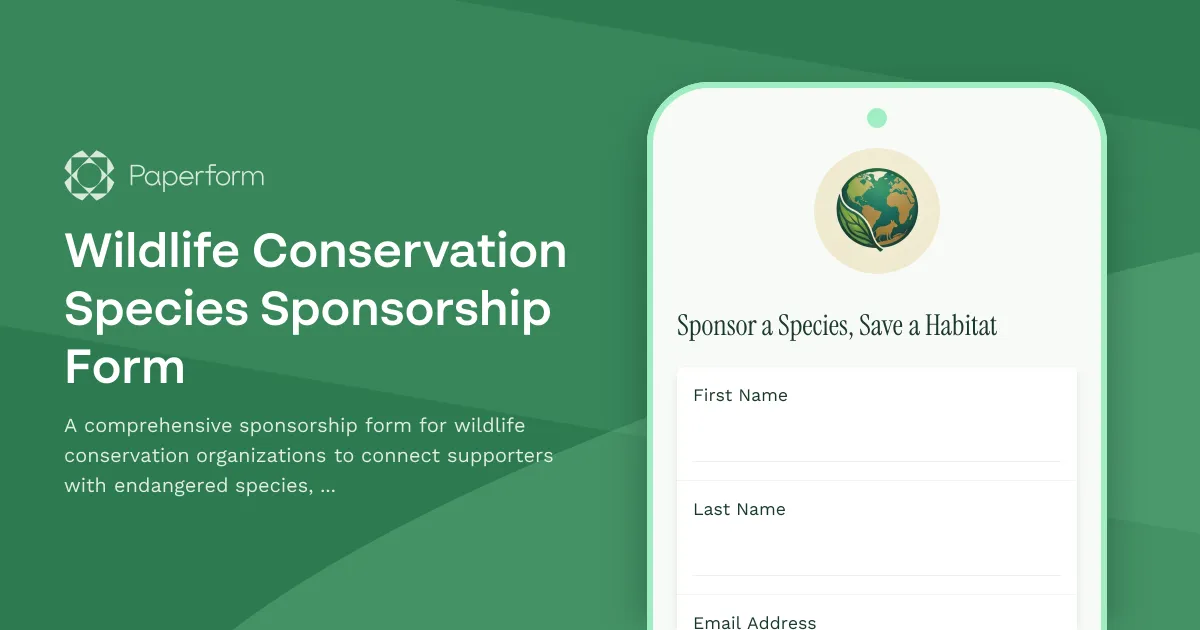 Wildlife Conservation Species Sponsorship Form