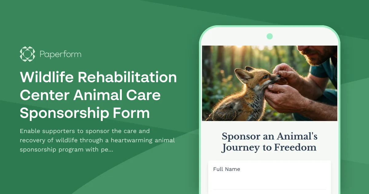 Wildlife Rehabilitation Center Animal Care Sponsorship Form