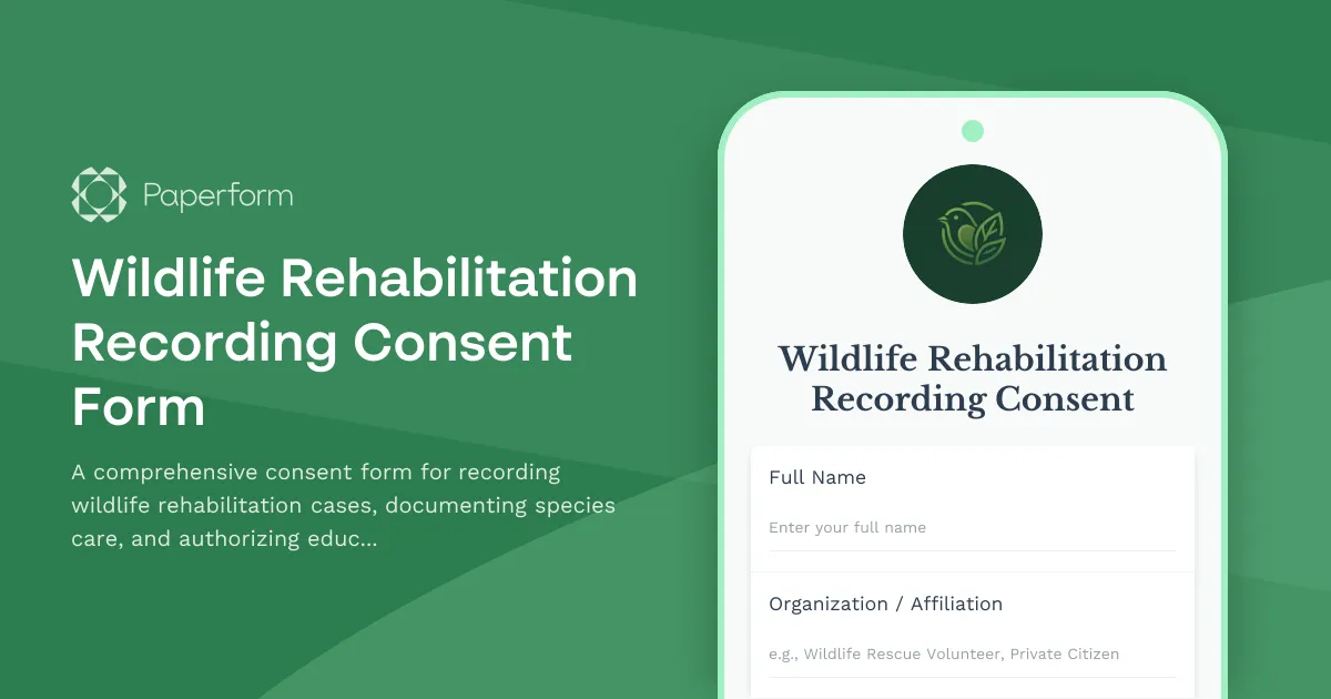 Wildlife Rehabilitation Recording Consent Form