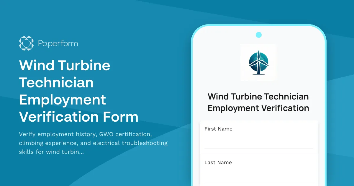 Wind Turbine Technician Employment Verification Form