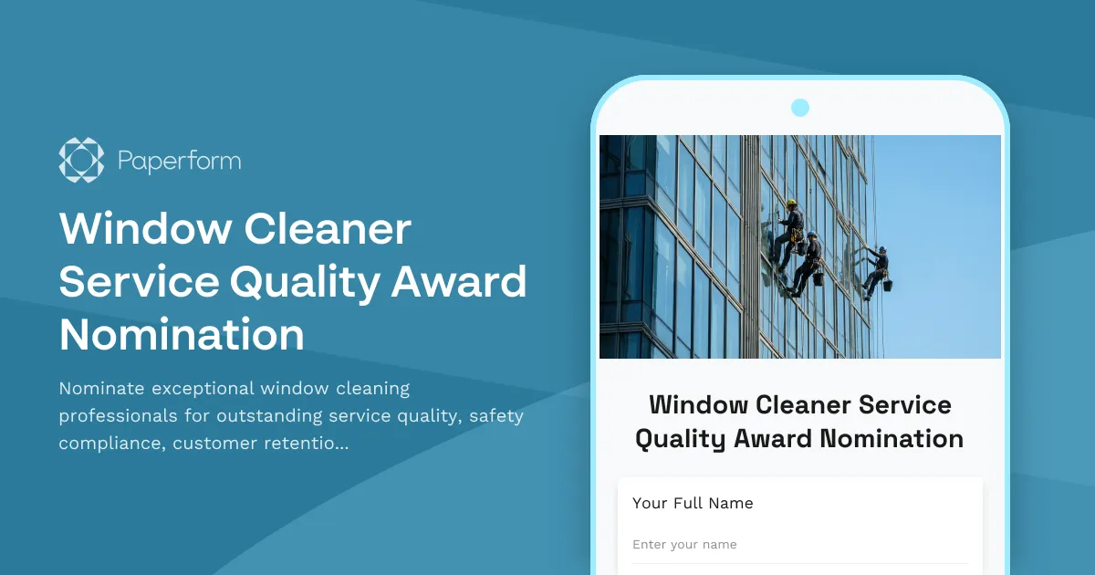 Window Cleaner Service Quality Award Nomination