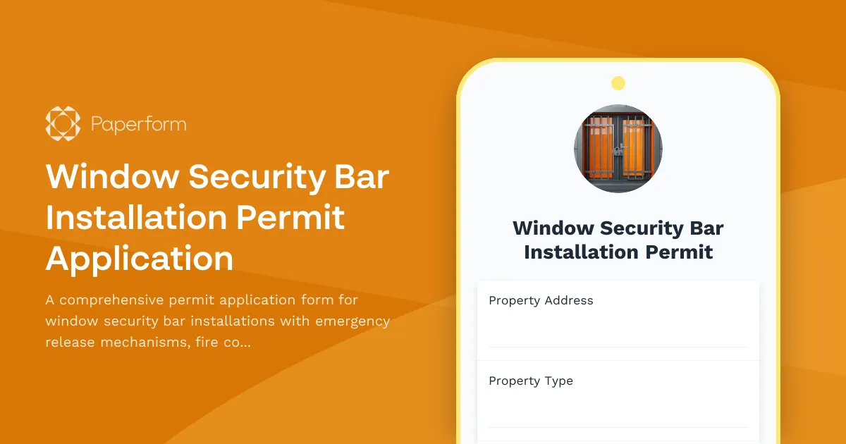 Window Security Bar Installation Permit Application