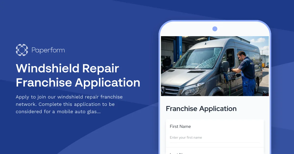 Windshield Repair Franchise Application