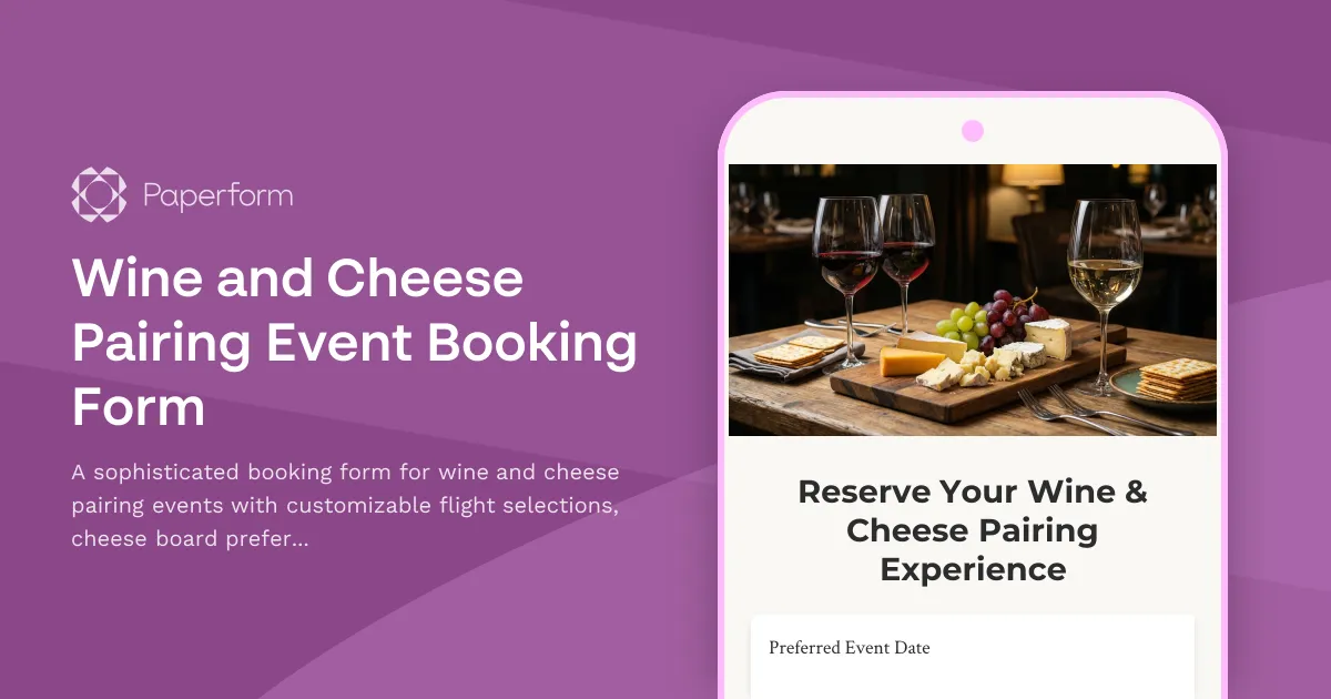 Wine and Cheese Pairing Event Booking Form