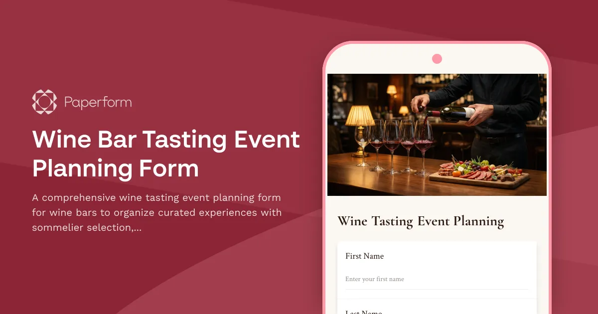 Wine Bar Tasting Event Planning Form