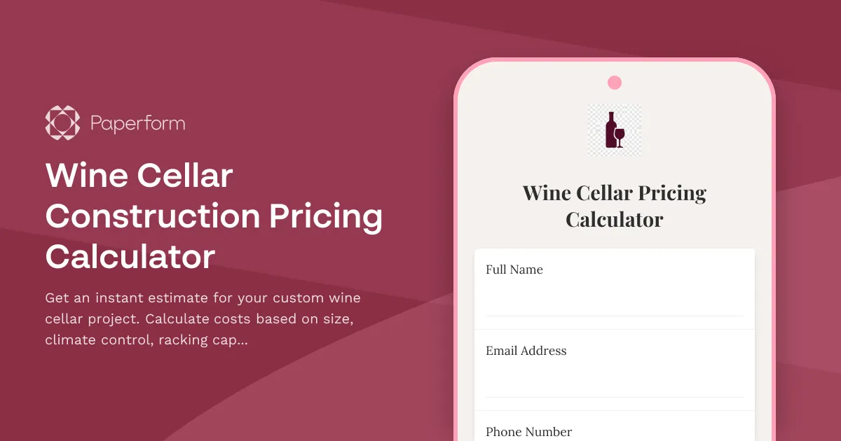 Wine Cellar Construction Pricing Calculator