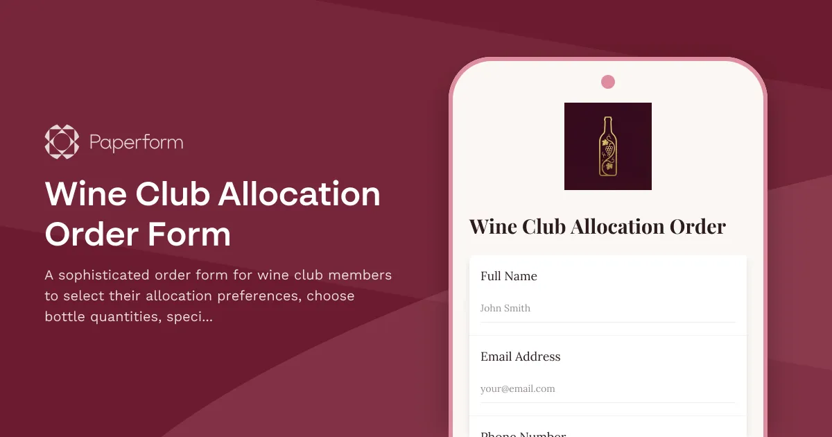 Wine Club Allocation Order Form