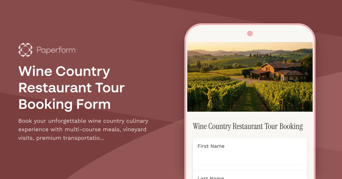 Wine Country Restaurant Tour Booking Form