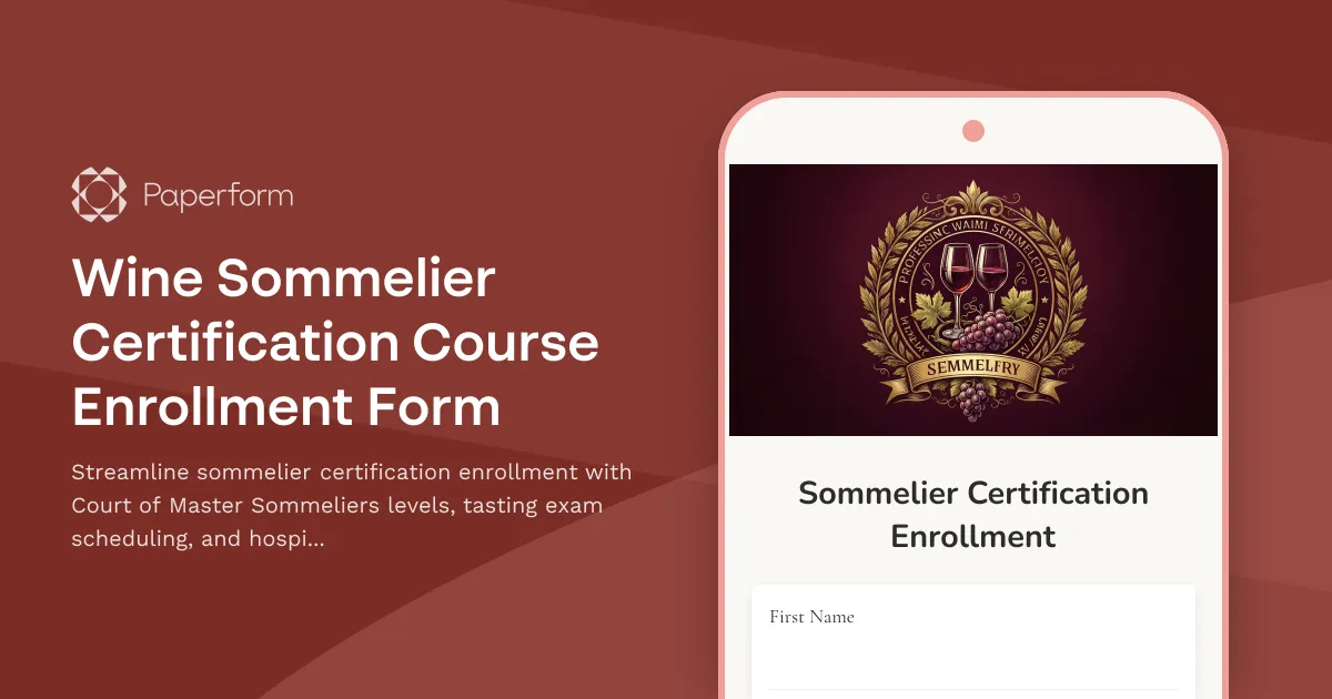 Wine Sommelier Certification Course Enrollment Form