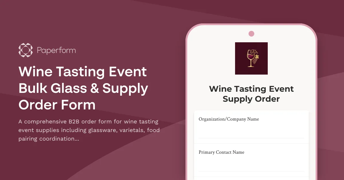 Wine Tasting Event Bulk Glass & Supply Order Form