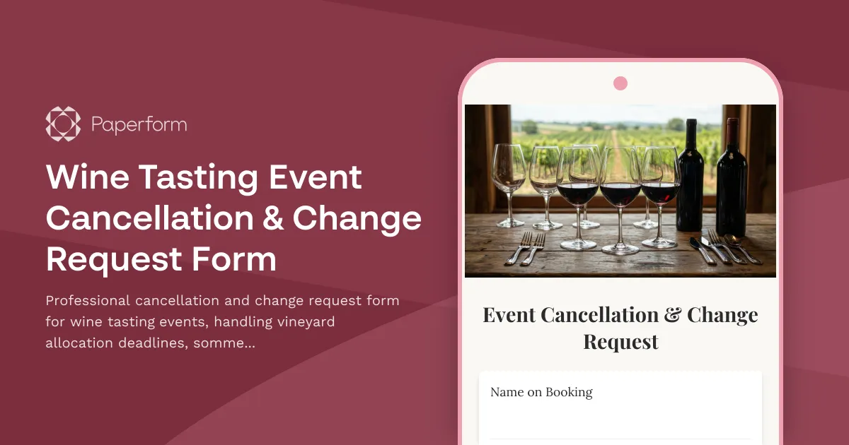 Wine Tasting Event Cancellation & Change Request Form