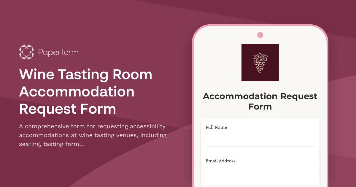 Wine Tasting Room Accommodation Request Form
