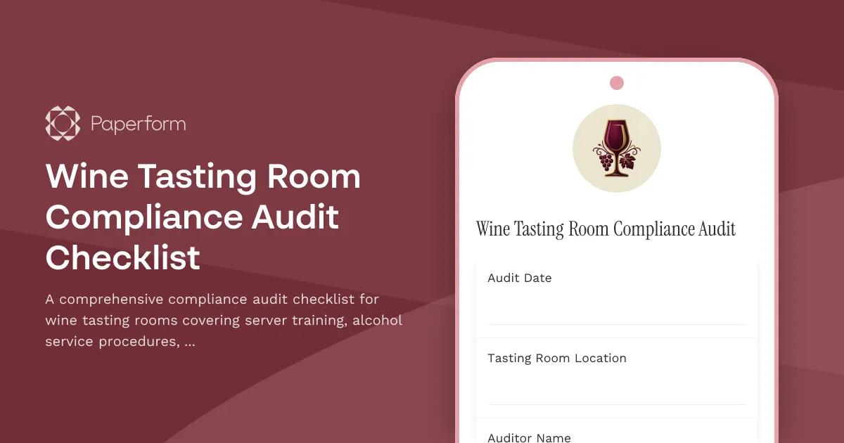 Wine Tasting Room Compliance Audit Checklist