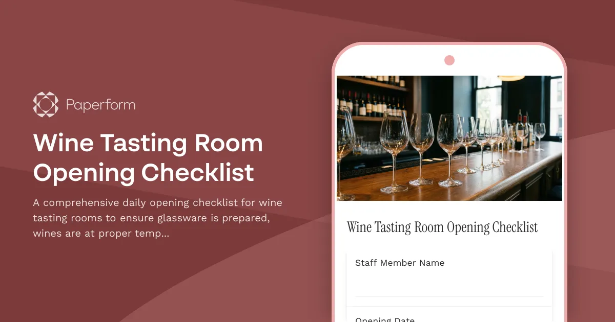 Wine Tasting Room Opening Checklist