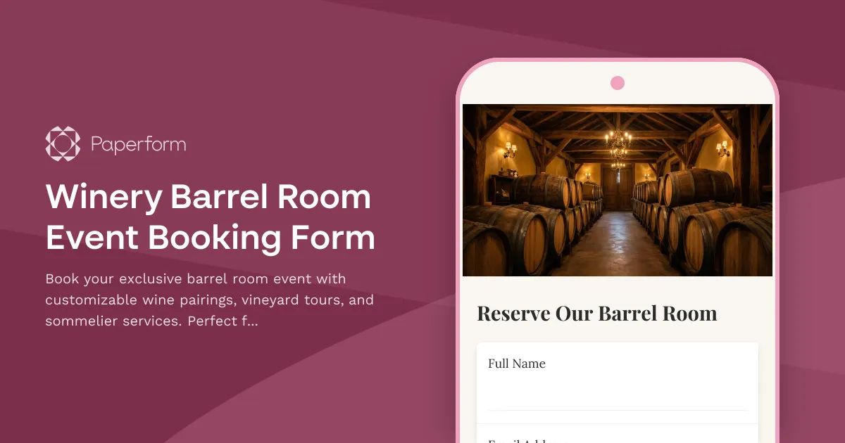 Winery Barrel Room Event Booking Form