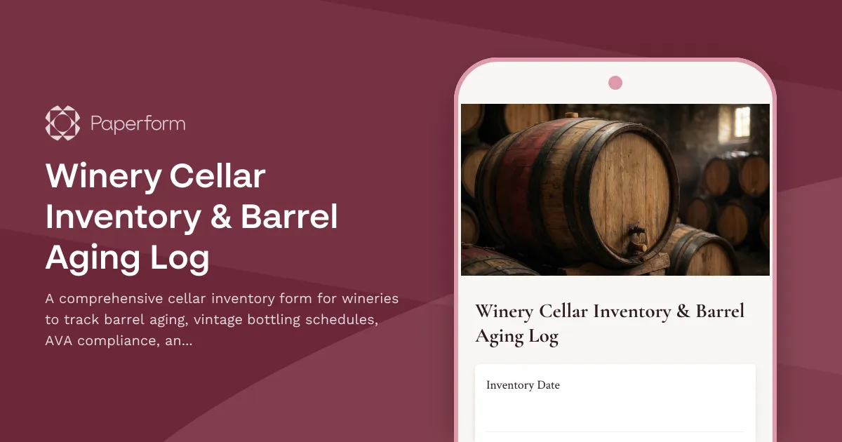 Winery Cellar Inventory & Barrel Aging Log