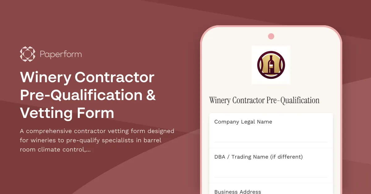 Winery Contractor Pre-Qualification & Vetting Form