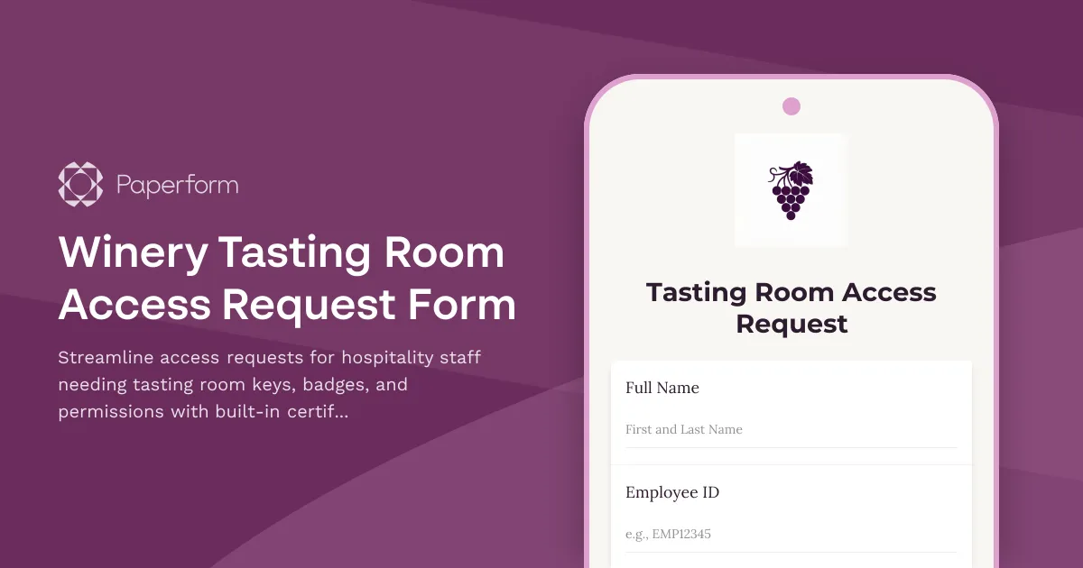 Winery Tasting Room Access Request Form