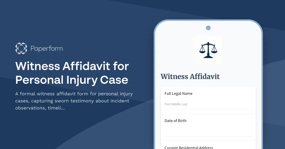 Witness Affidavit for Personal Injury Case
