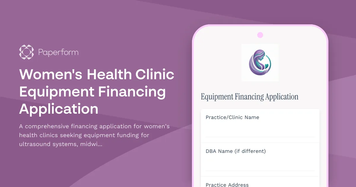 Women's Health Clinic Equipment Financing Application