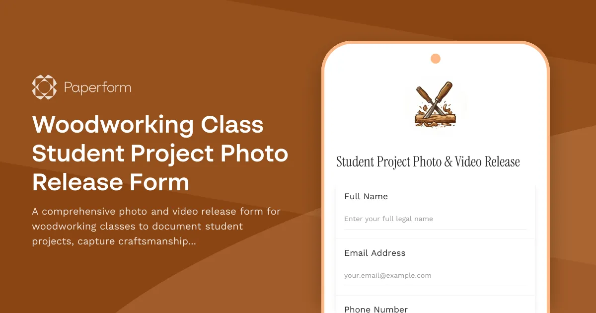 Woodworking Class Student Project Photo Release Form